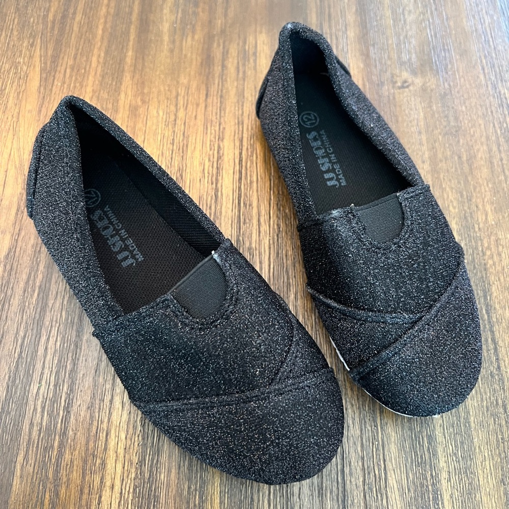 GIRL SHINY GLITTER CANVAS SHOES FLATS CUTE FASHION SLIP ON NEW BLACK
